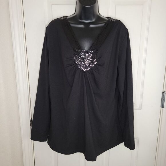 Soft Surroundings black Stretch sequin neck top xl - Picture 1 of 5